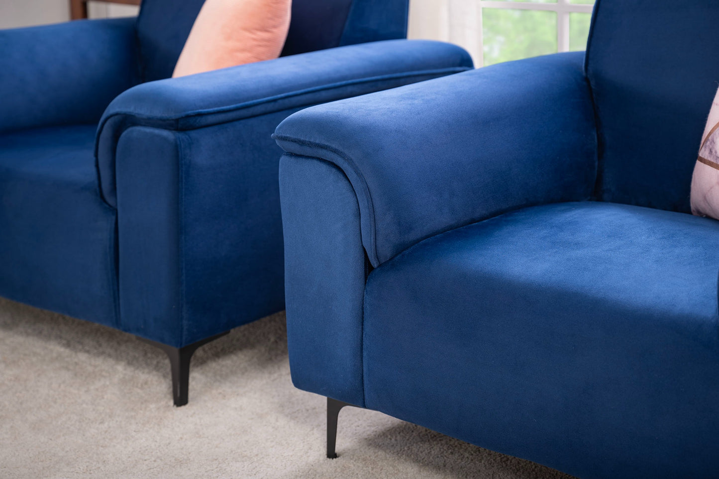 Sapphire Blue Velvet 5-Seater Sofa Set (3+1+1) – Elegant & Comfortable Living Room Furniture