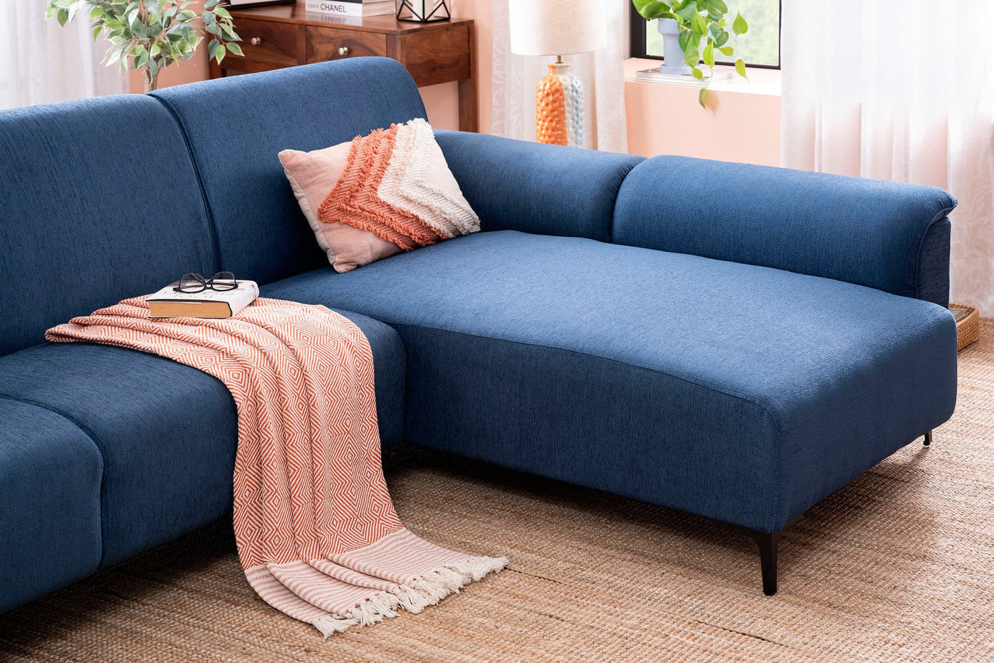 Fabric L-Shape Sofa in Moroccan Blue