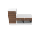 Modern Shoe Rack with Tall Cabinet & Dual Drawers – White & Walnut Finish