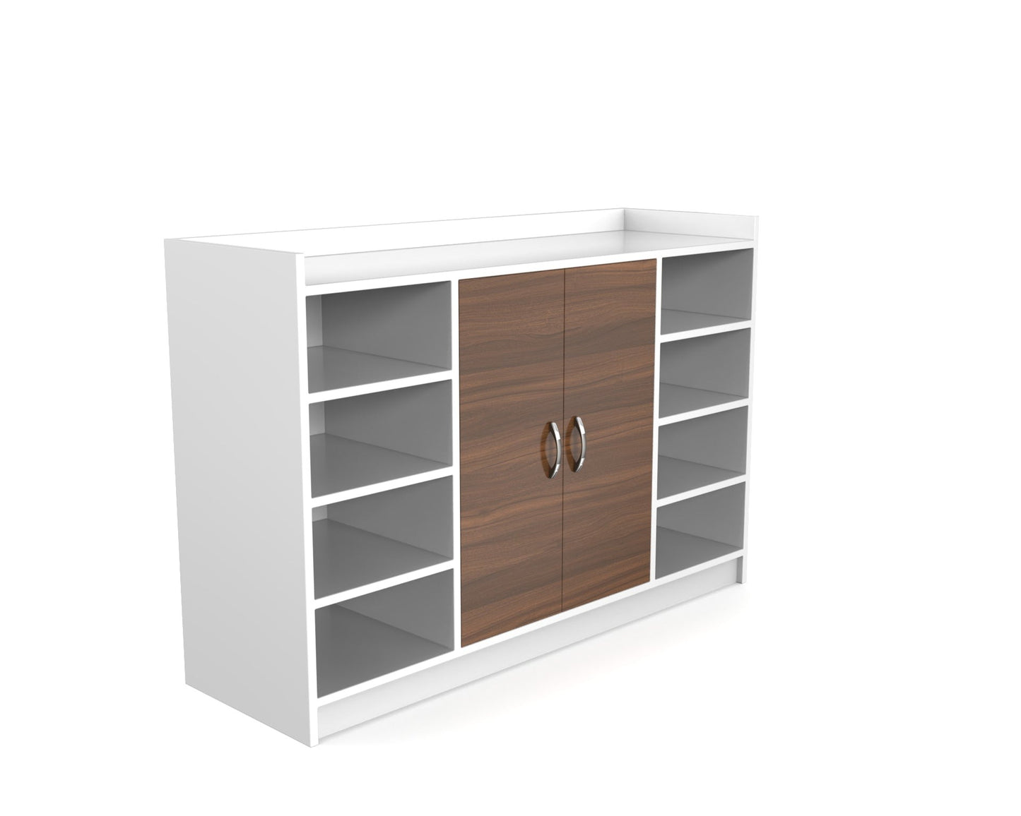 Grandeur Multi-Shelf Shoe Cabinet with Dual Doors & Open Shelves