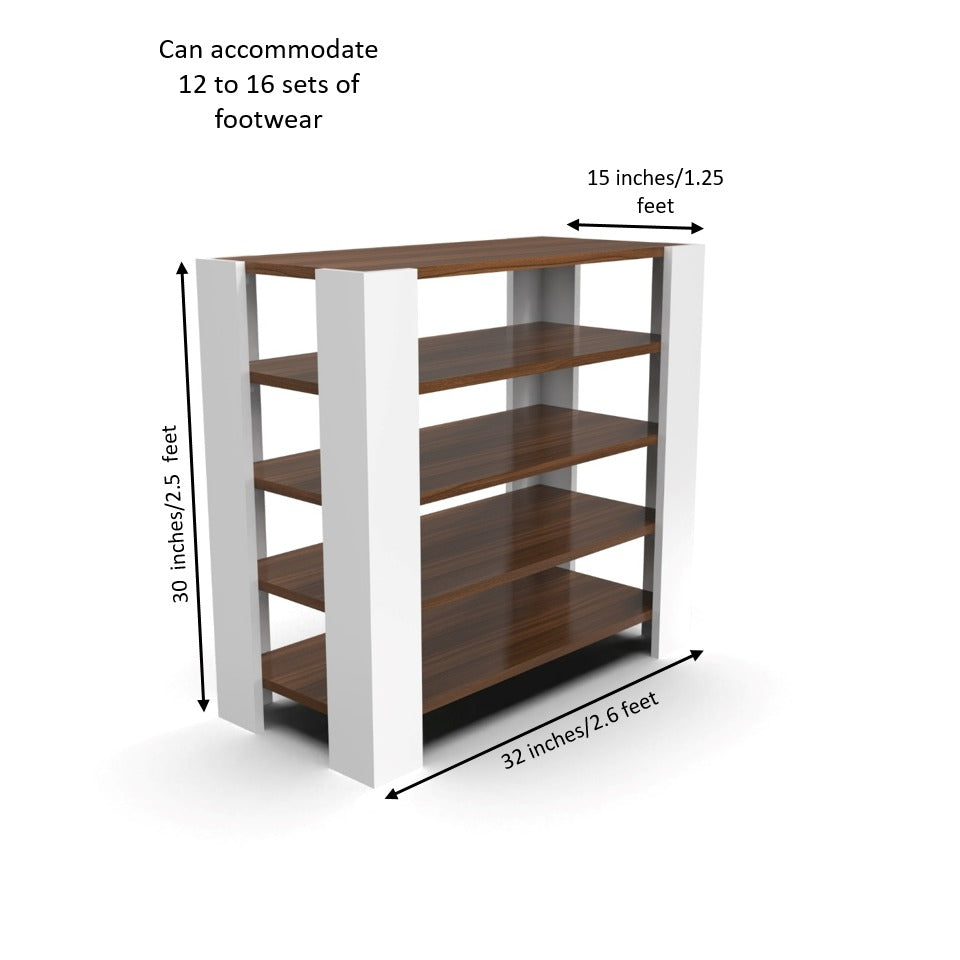 5-Tier Open Shoe Rack – Wooden Footwear Organizer (Holds 12–16 Pairs)