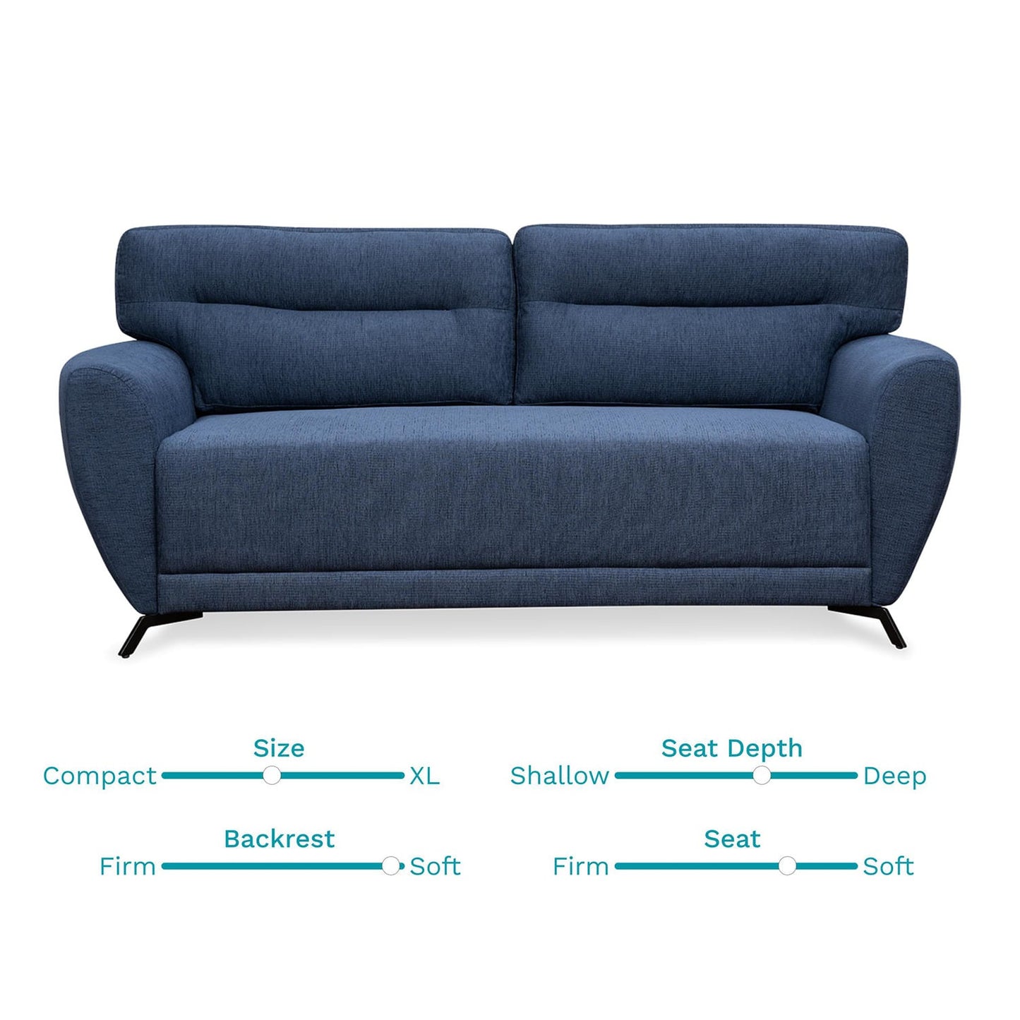 Navy Blue Fabric 3-Seater Sofa – Modern Design with Plush Comfort
