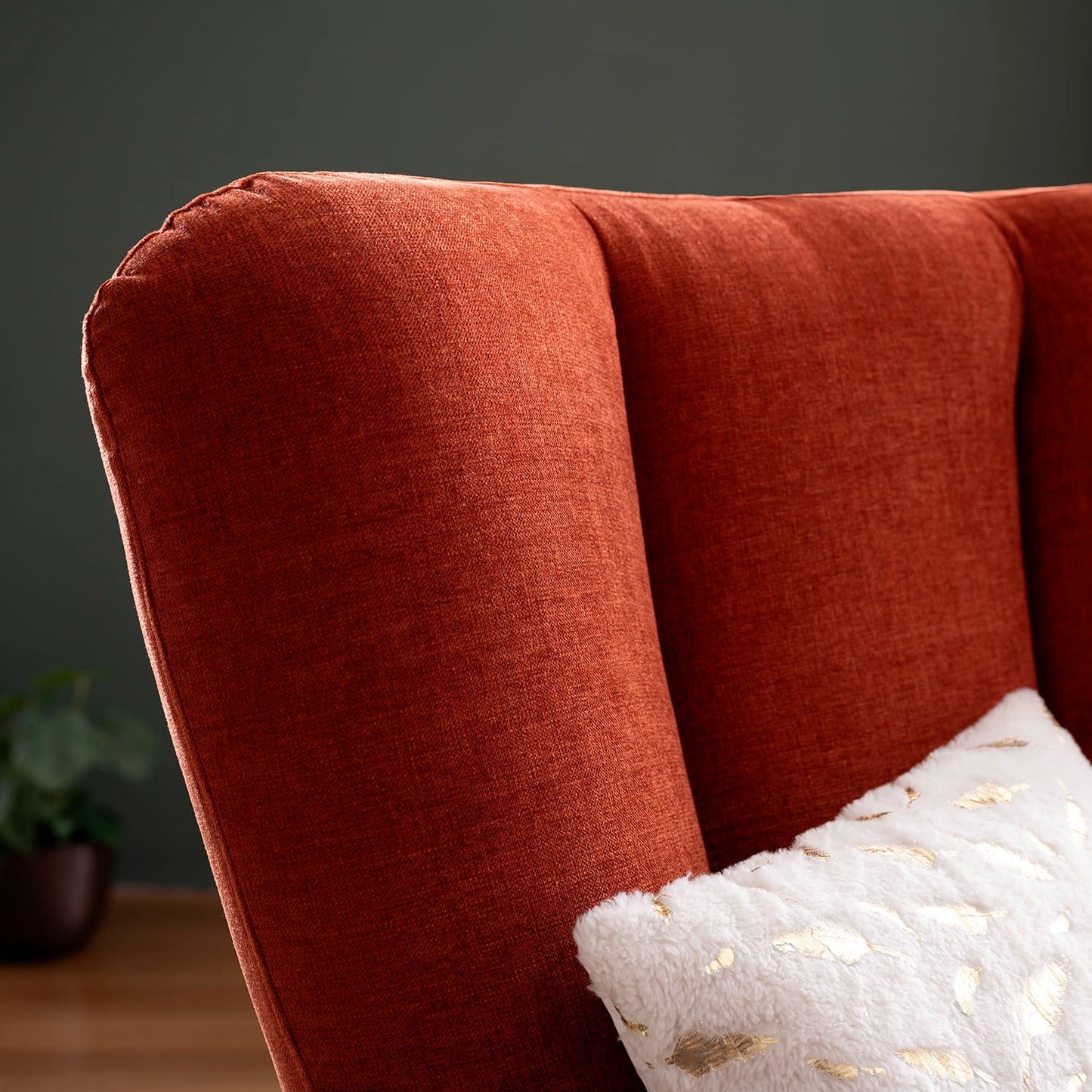 Rust Orange Fabric Accent Chair with Footstool – Ergonomic Comfort & Modern Style