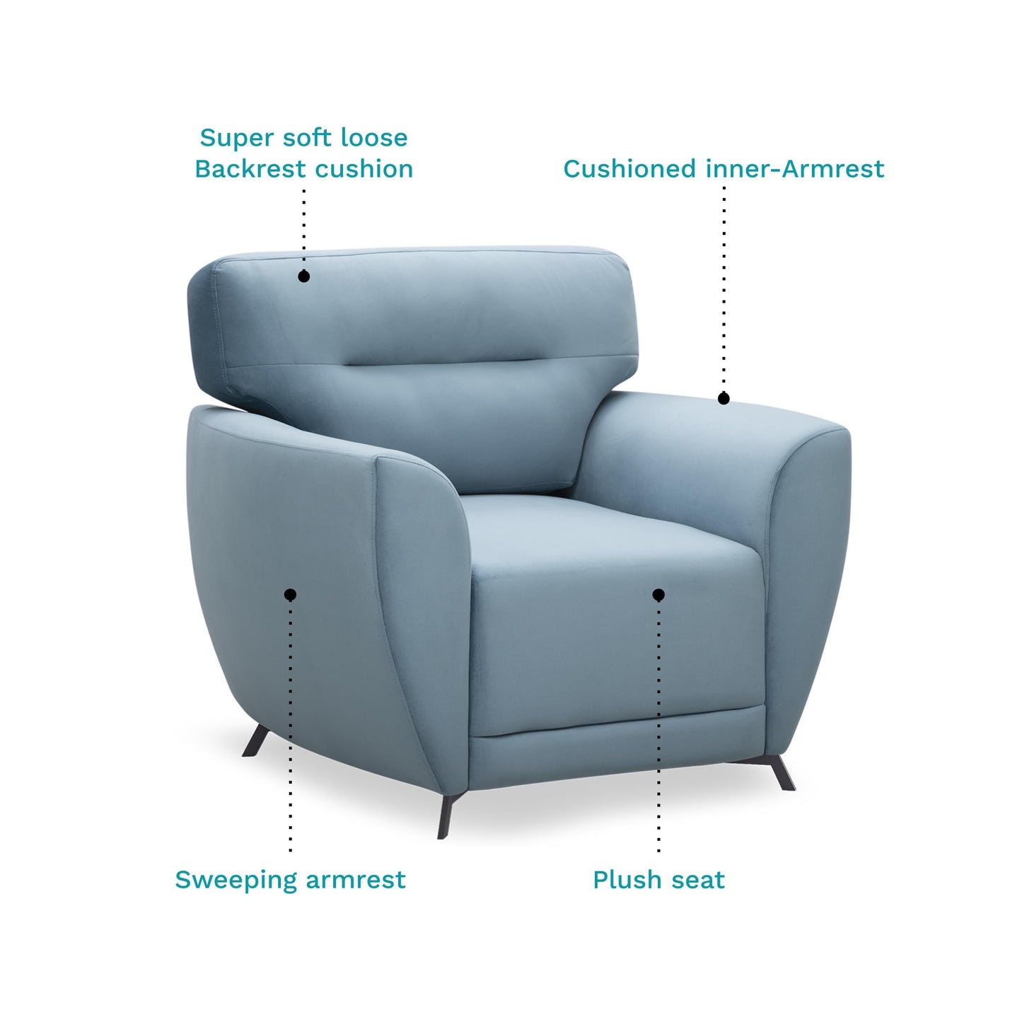 Velvet 1 Seater Sofa – Mineral Blue