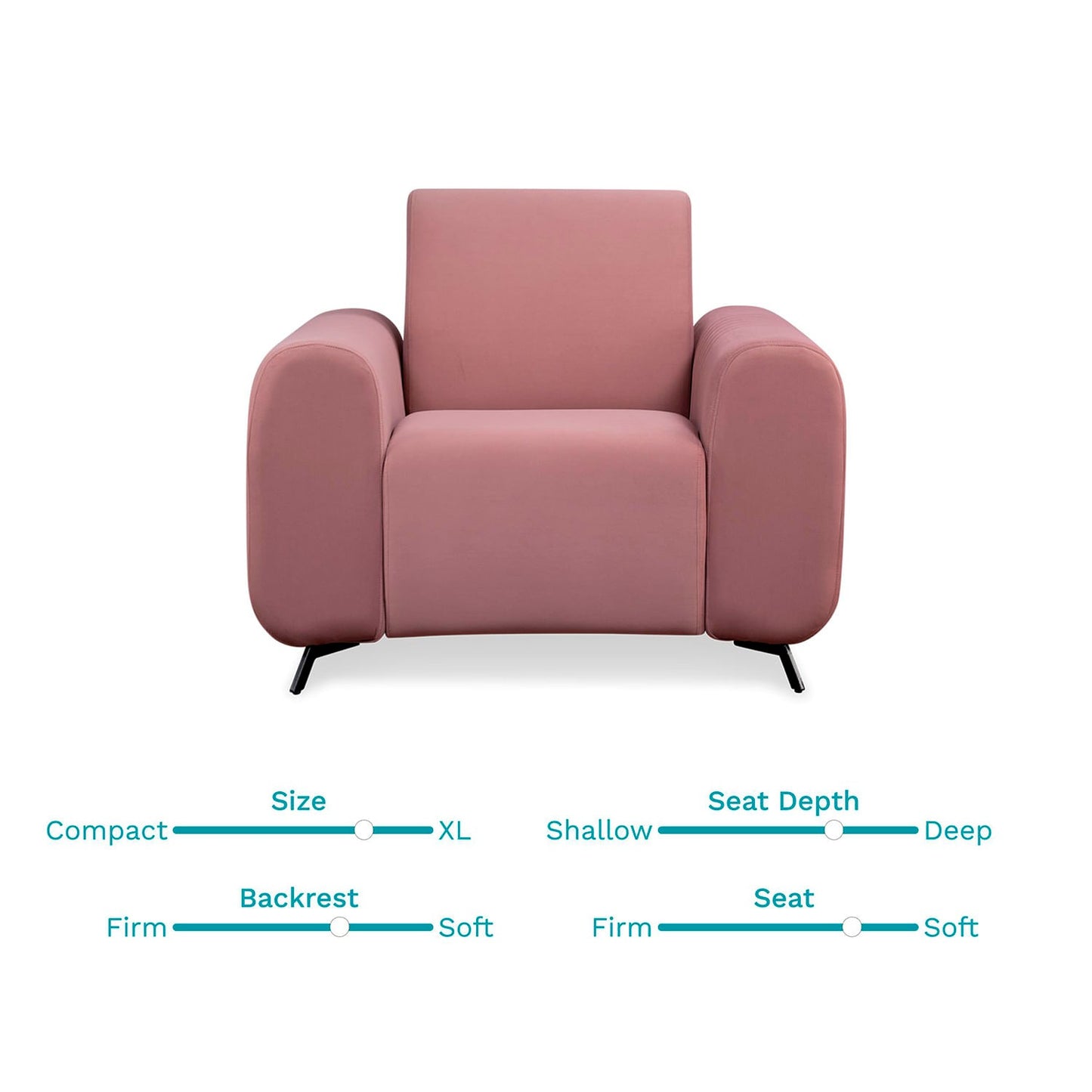 Fabric 1 Seater Sofa in Rose Blush Color