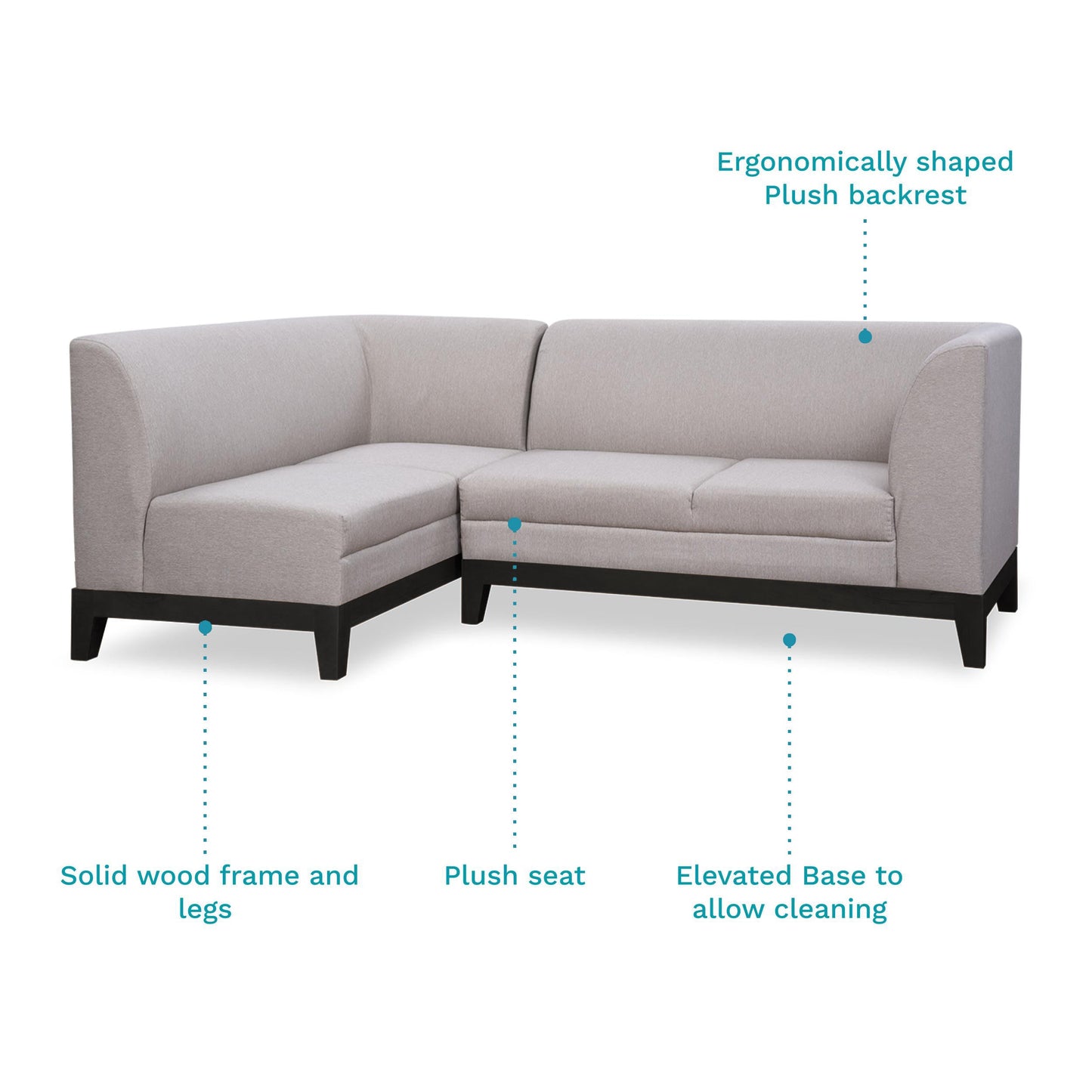 L-Shaped Fabric Sofa in Elegant Beige with Solid Wood Base