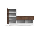 Modern Shoe Rack with Tall Cabinet & Dual Drawers – White & Walnut Finish