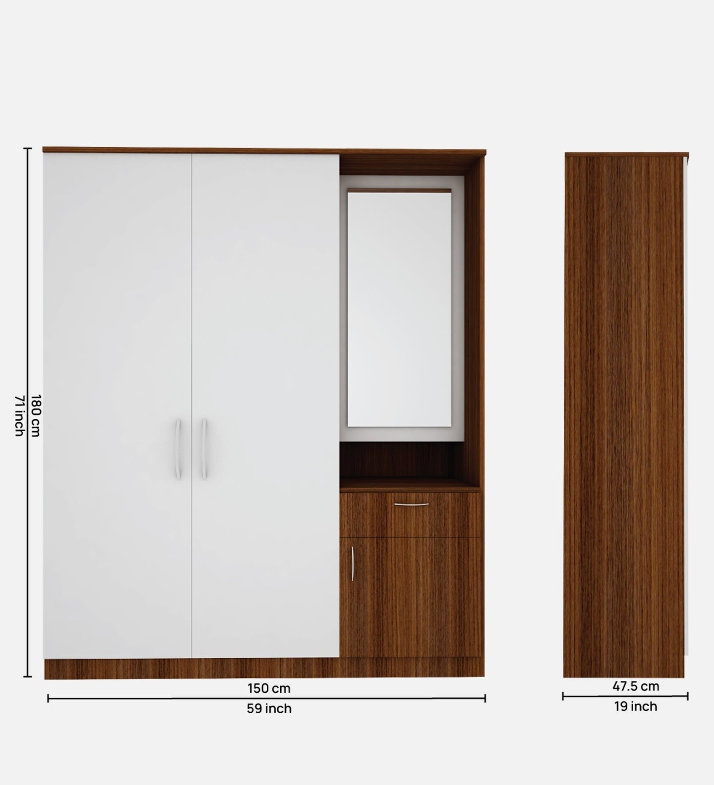 Large Wardrobe cum Dresser | Walnut and Frosty White Without Mirror
