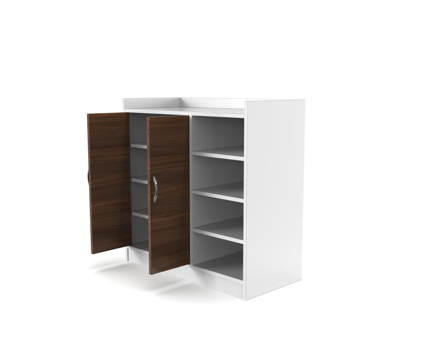 Wooden Shoe Rack with Double Doors & Open Side Shelves – Footwear Organizer (Holds 12–18 Pairs)