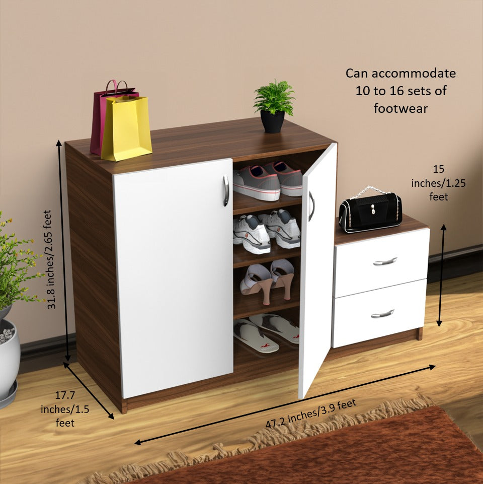 Dual Section Shoe Cabinet with Storage Drawers