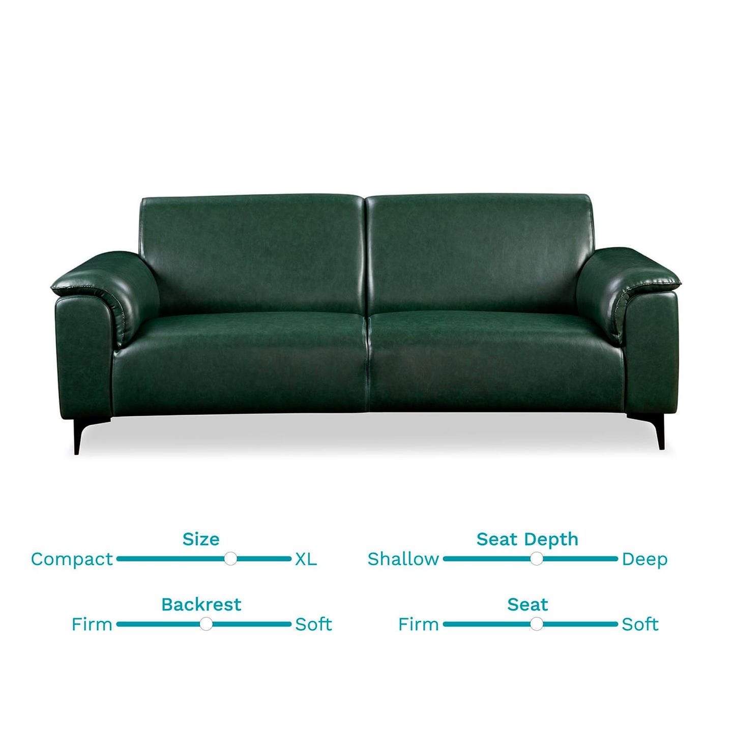 Forest Green Leatherette 3-Seater Sofa – Elegant Design with Premium Comfort