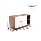 Compact Wooden Shoe Rack with Dual Doors & Side Open Shelves – Holds 6–9 Pairs