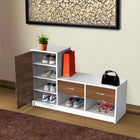 Modern Shoe Rack with Tall Cabinet & Dual Drawers – White & Walnut Finish