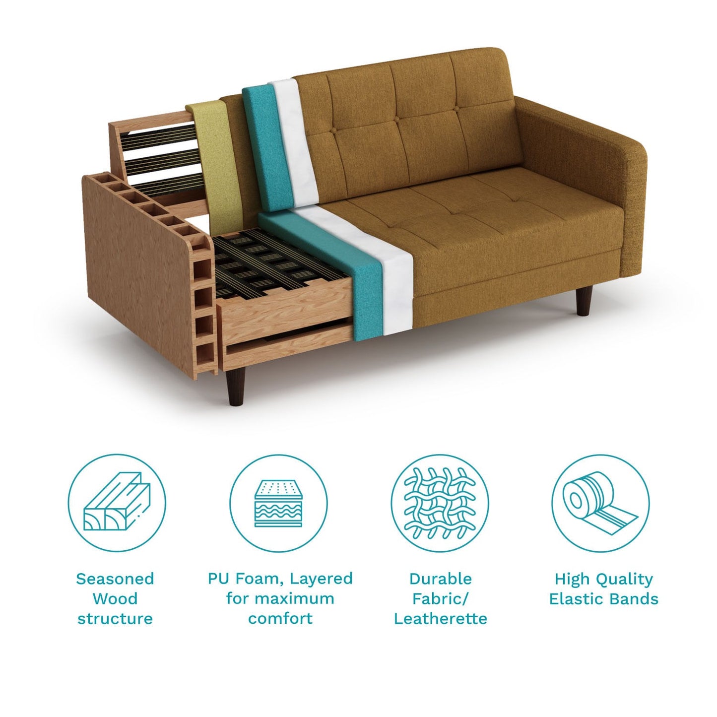 Fabric 3 Seater Sofa in Grace Denim Color