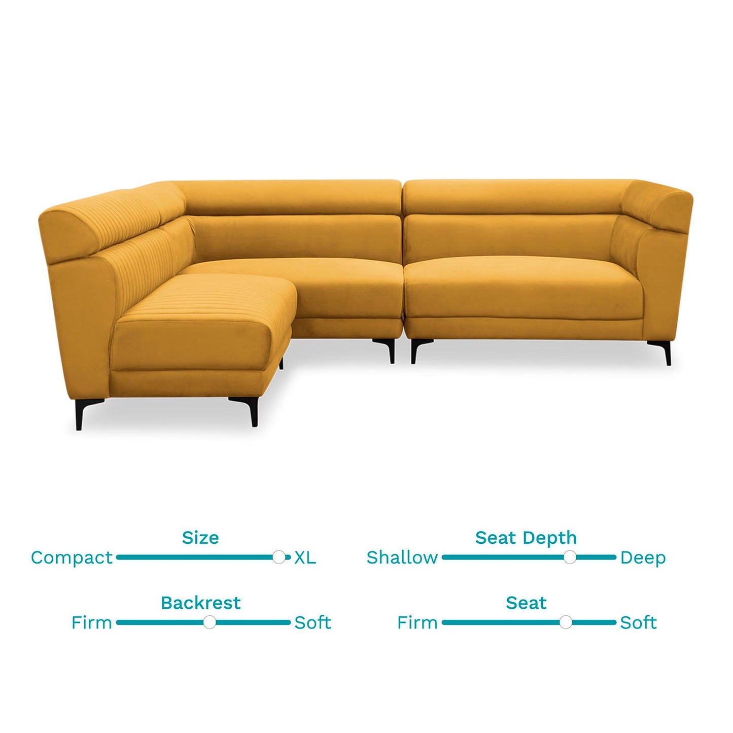 Mustard Yellow Velvet L-Shape Sofa – Spacious Sectional with Modern Quilted Design