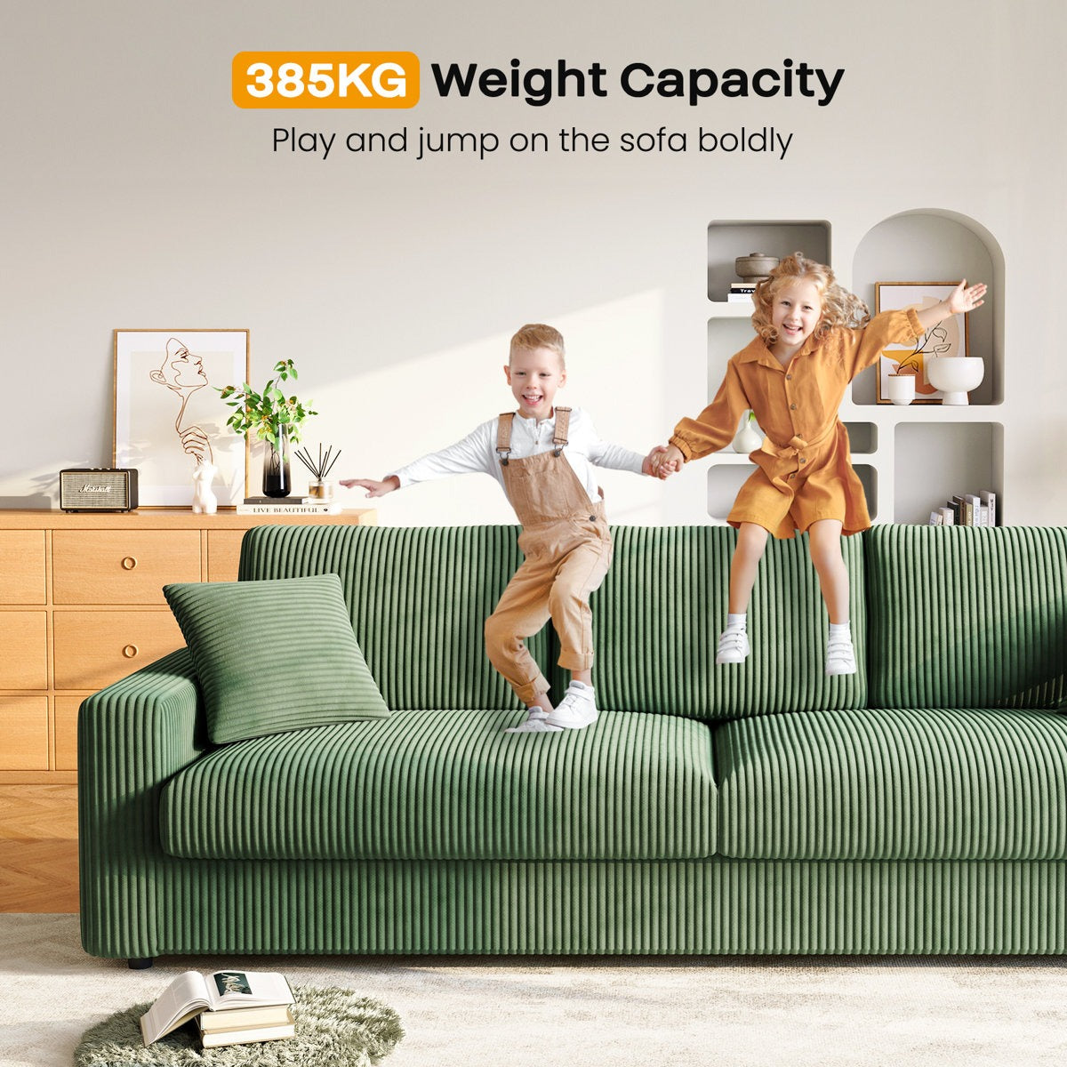 Modern 256cm corduroy sofa, wide armrest, oversized sofa suitable for living room sofa