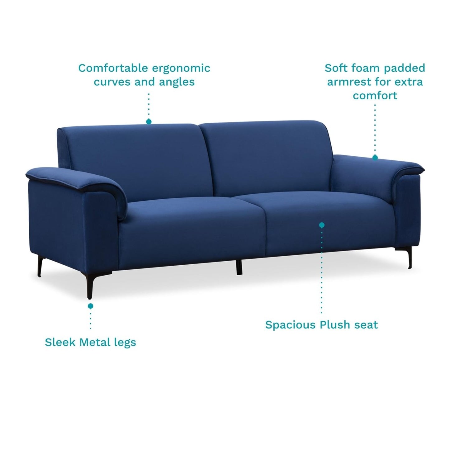 Sapphire Blue Velvet 5-Seater Sofa Set (3+1+1) – Elegant & Comfortable Living Room Furniture