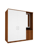 Large Wardrobe cum Dresser | Walnut and Frosty White Without Mirror