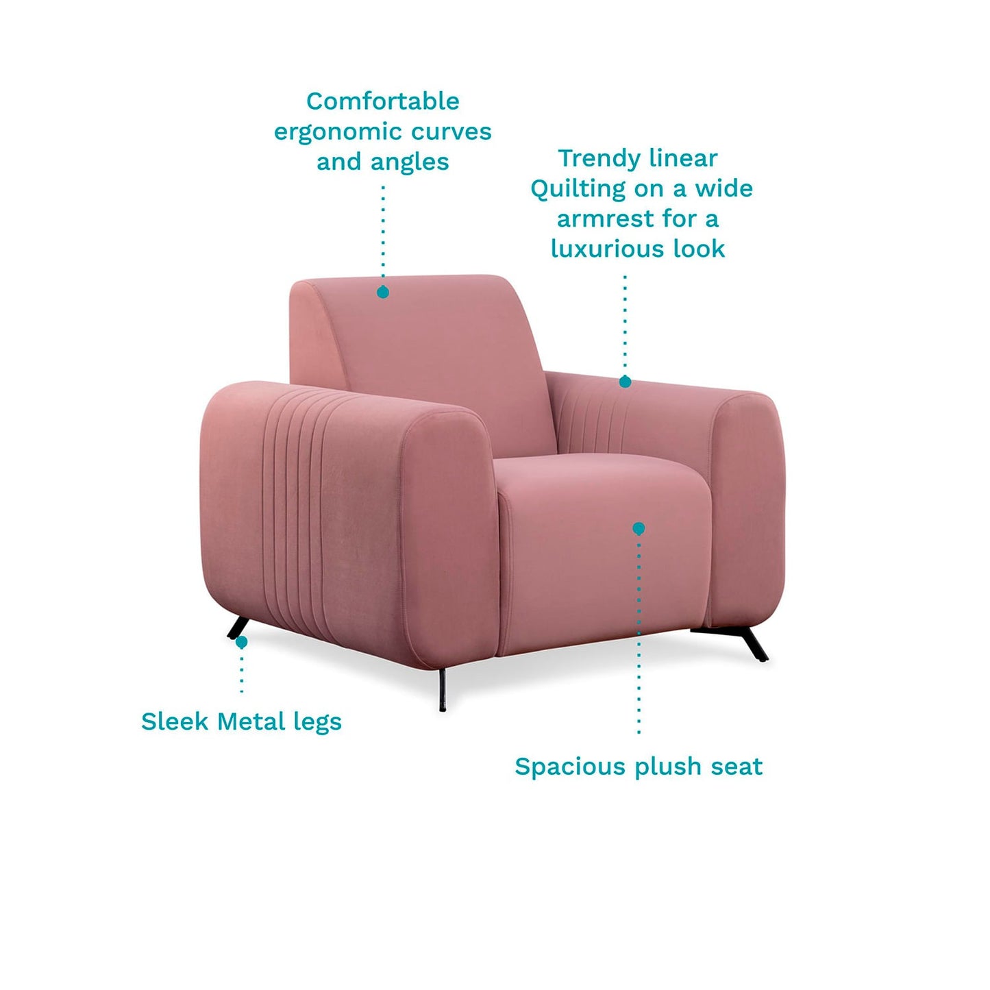 Fabric 1 Seater Sofa in Rose Blush Color