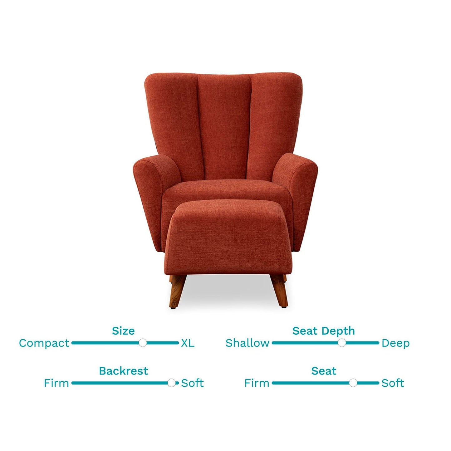 Rust Orange Fabric Accent Chair with Footstool – Ergonomic Comfort & Modern Style