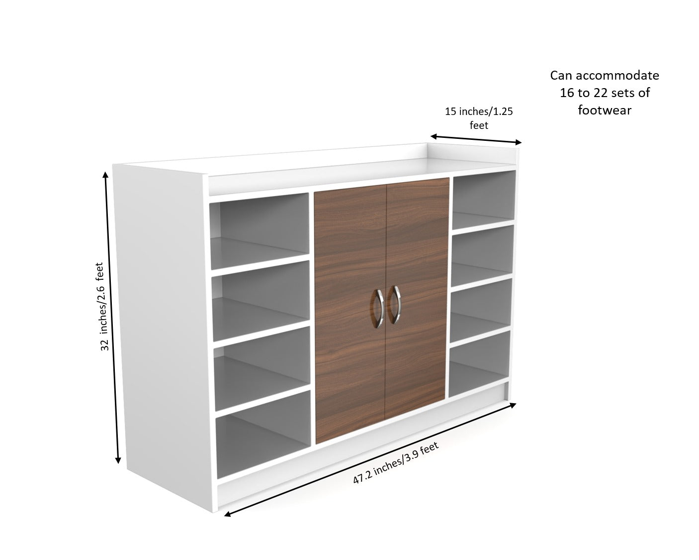 Grandeur Multi-Shelf Shoe Cabinet with Dual Doors & Open Shelves