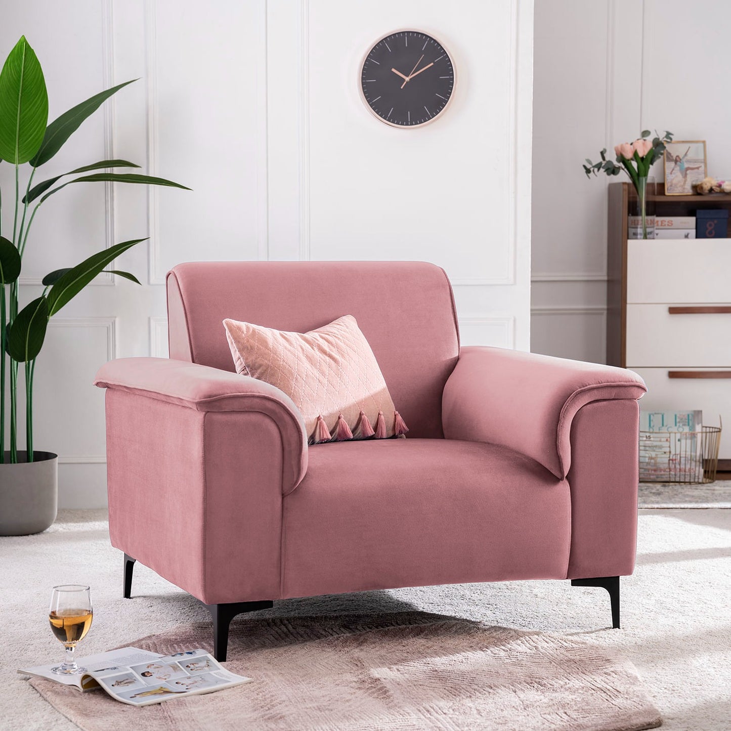 Velvet 1 Seater Sofa in Blush Pink Color