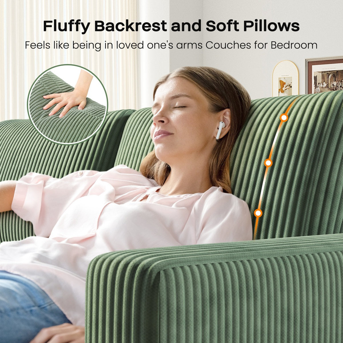 Modern 256cm corduroy sofa, wide armrest, oversized sofa suitable for living room sofa