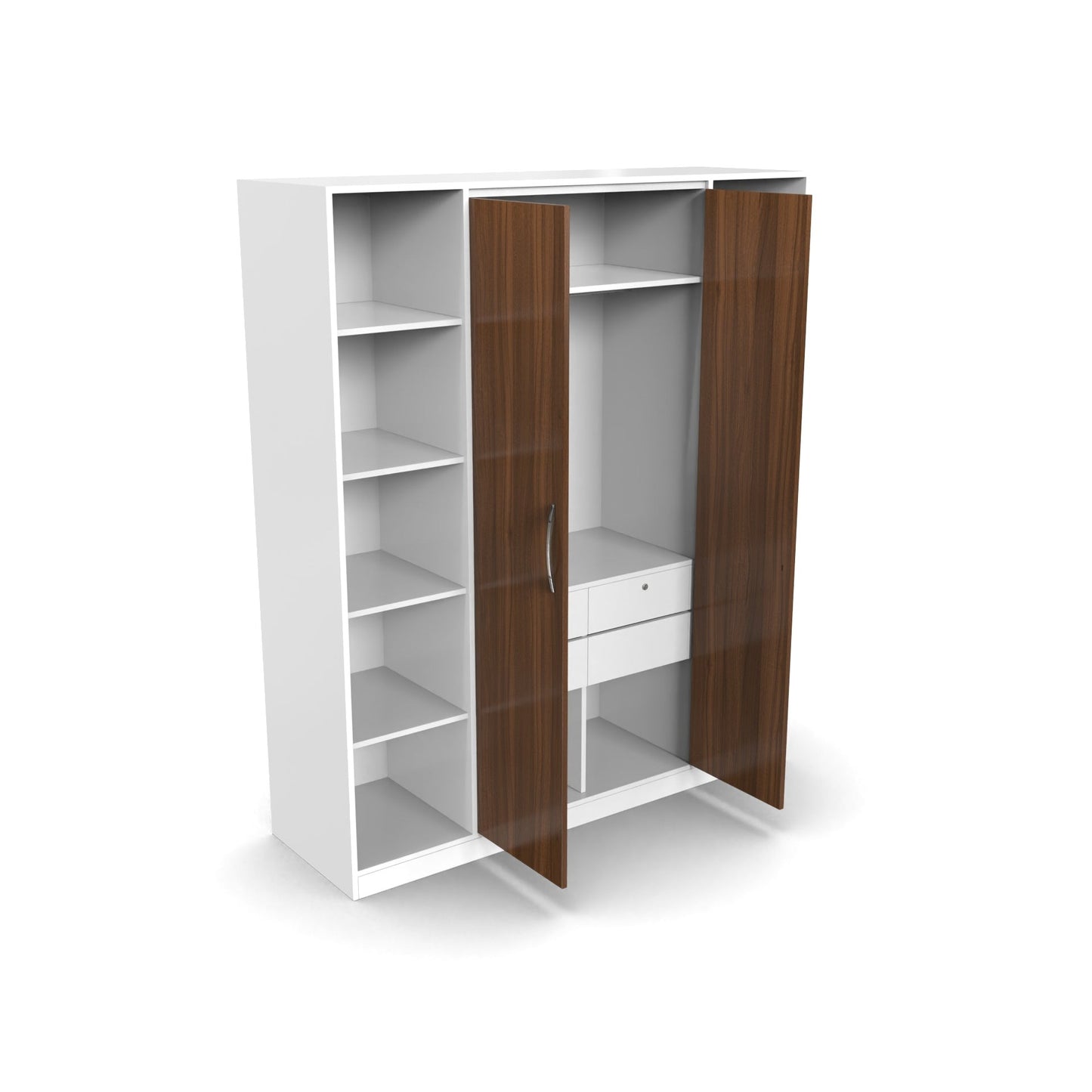 Modern 2-Door Wardrobe with Side Open Shelves (6ft x 7ft)