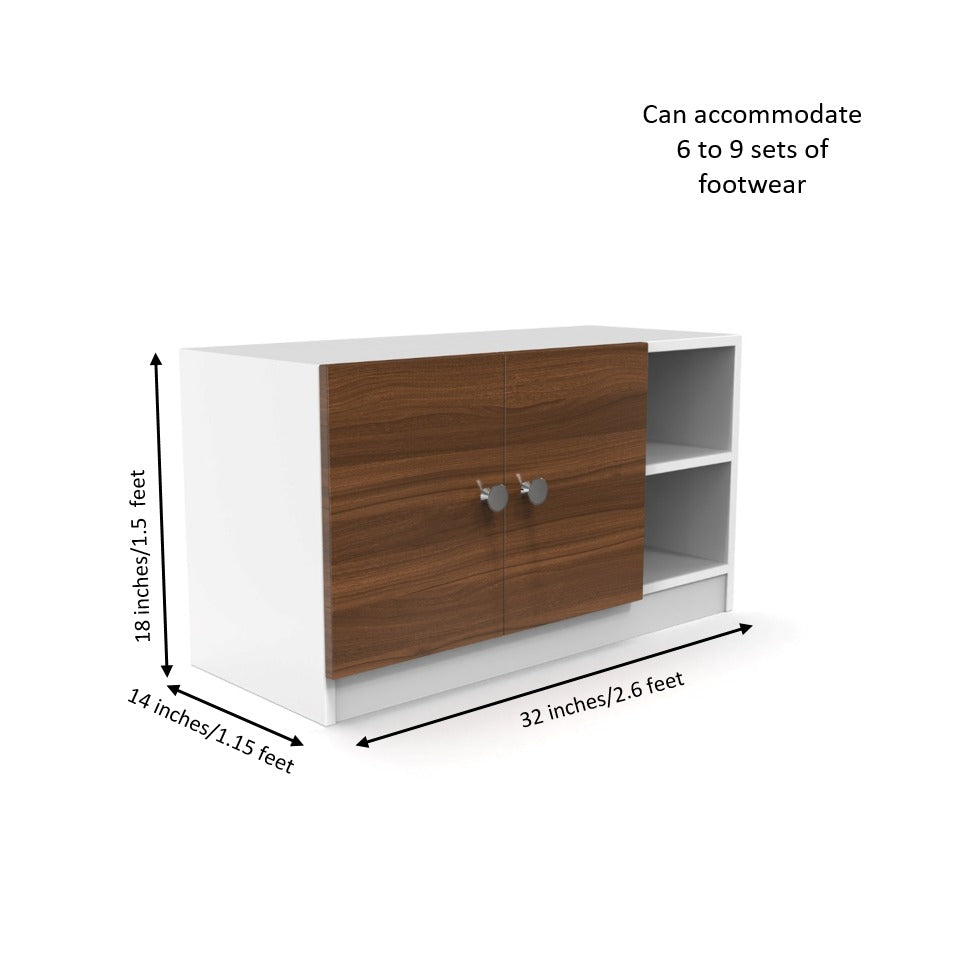Wooden Shoe Rack with Doors & Open Shelves – Compact Footwear Storage (Holds 6–9 Pairs)