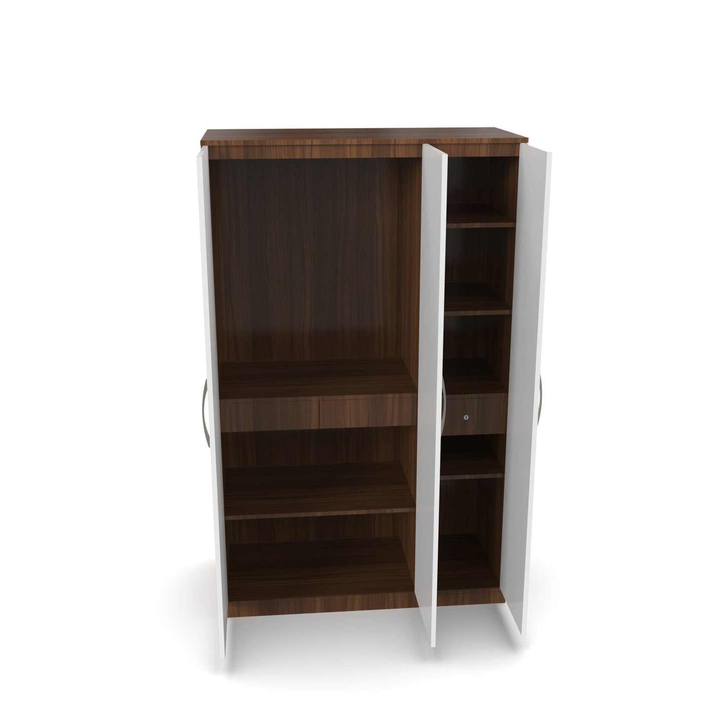 Modern 3-Door Wardrobe with White & Walnut Finish