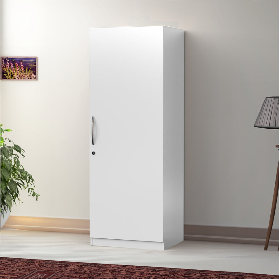 Single Door Compact Wardrobe with Hanging Rod & Storage Shelves