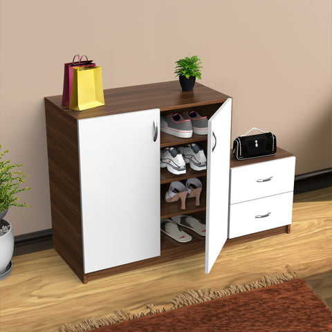 Dual Section Shoe Cabinet with Storage Drawers