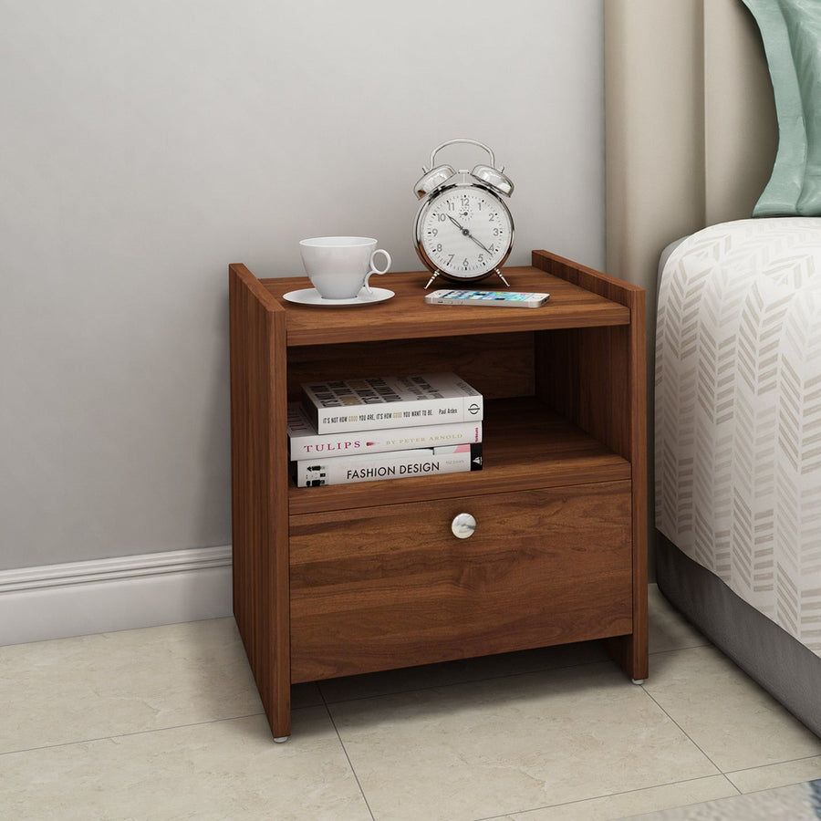The Arlo Bedside Table (Walnut Single-Drawer with Shelf)