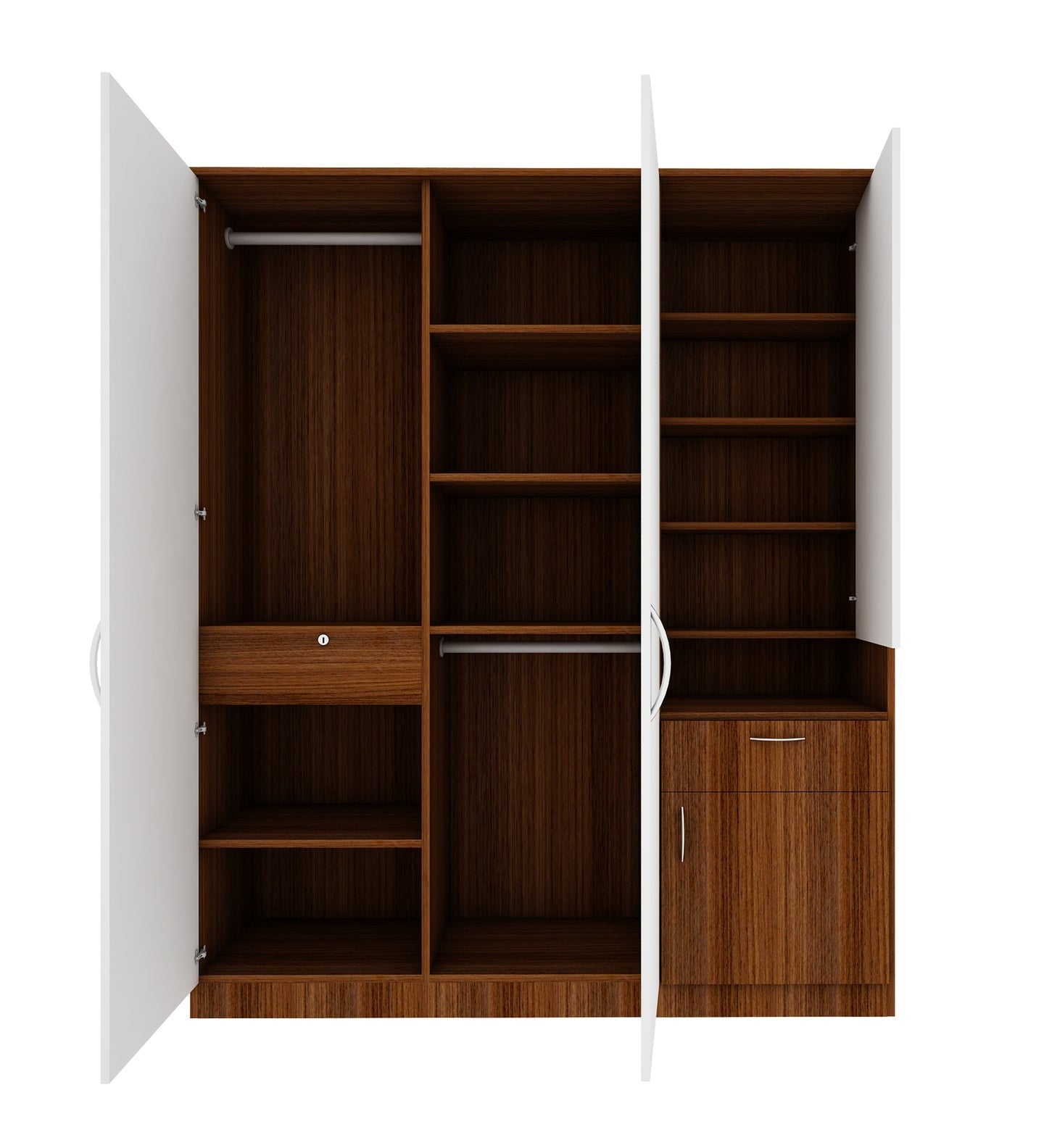 Large Wardrobe cum Dresser | Walnut and Frosty White Without Mirror