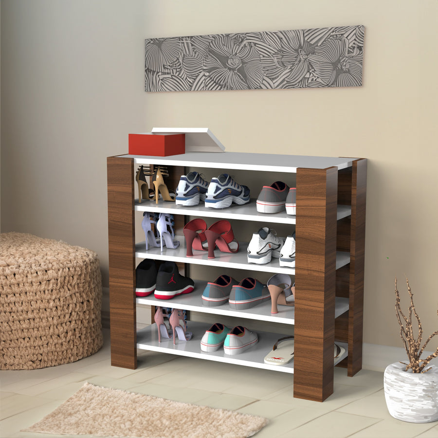 Modern Open Shoe Rack – 5 Tier Wooden Footwear Organizer (Holds 12–16 Pairs)
