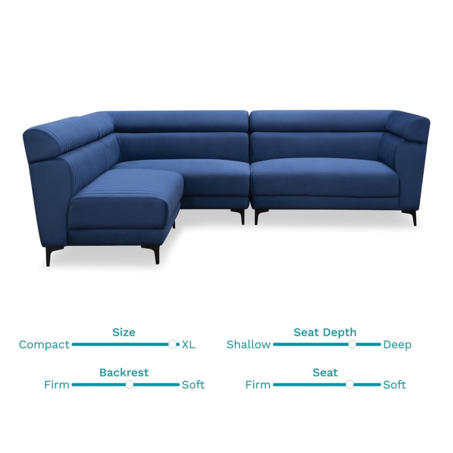 Sapphire Blue Velvet Fabric L-Shape Sofa – Modern Corner Sofa for Living Room