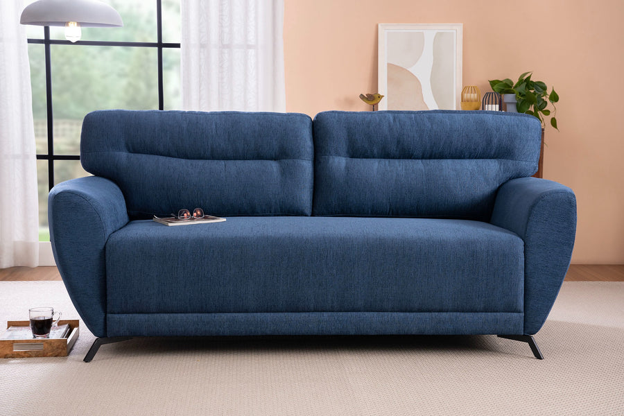 Navy Blue Fabric 3-Seater Sofa – Modern Design with Plush Comfort