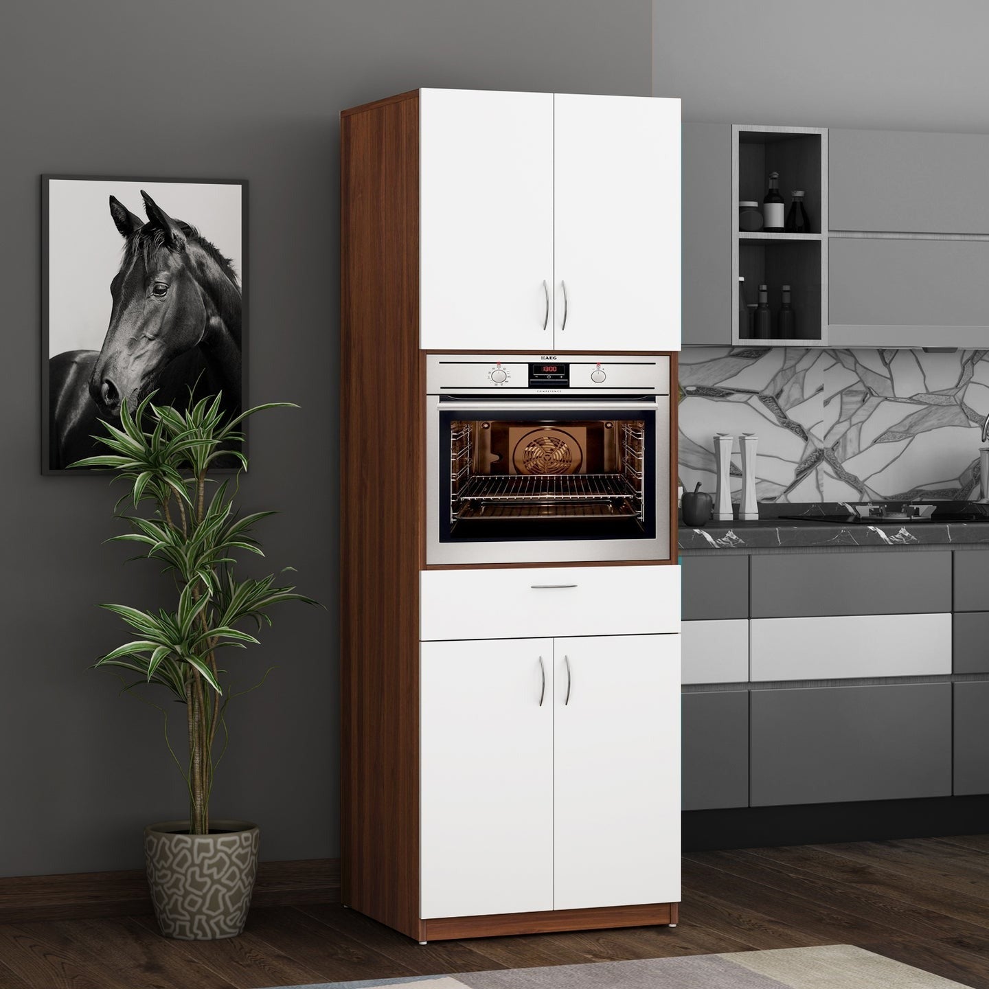 Tall Kitchen Crockery & Oven Storage Unit