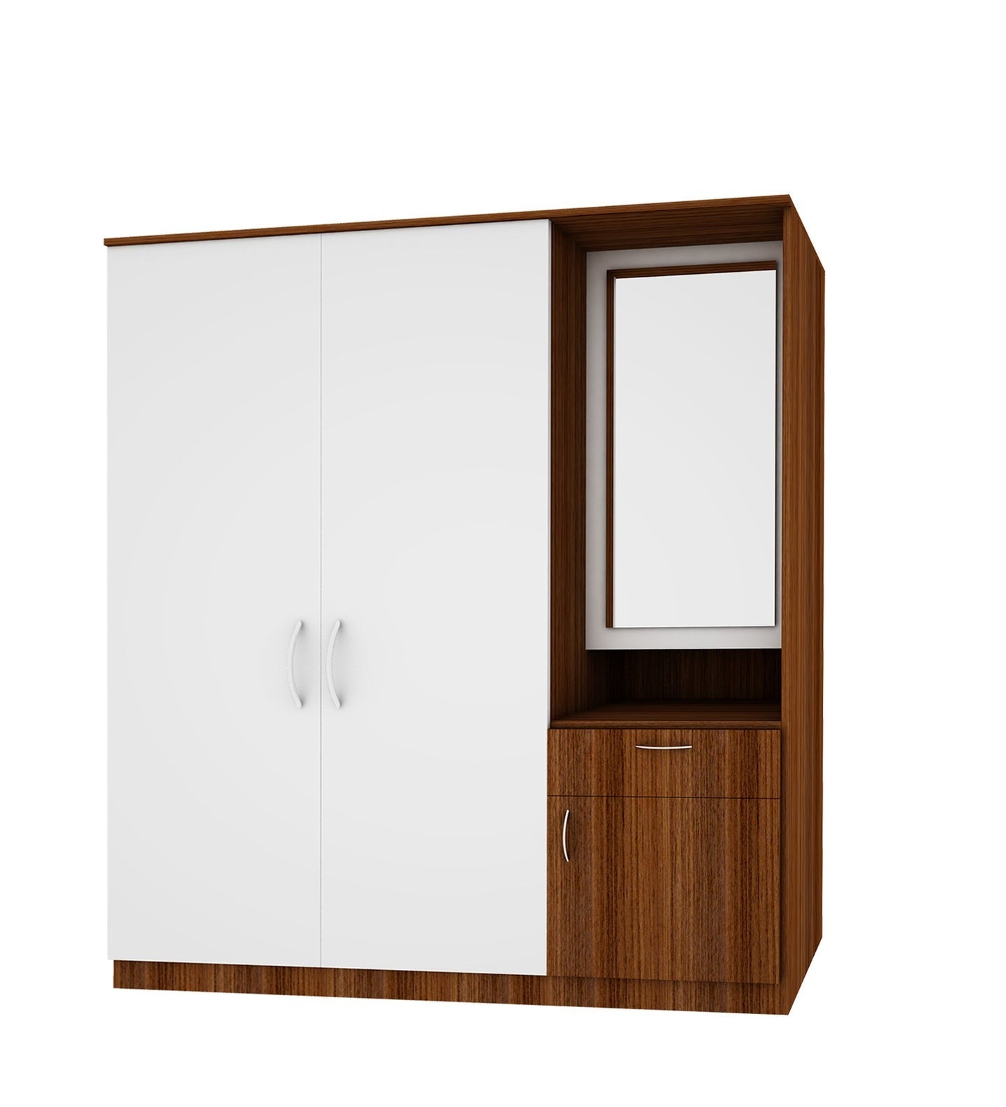 Large Wardrobe cum Dresser | Walnut and Frosty White Without Mirror