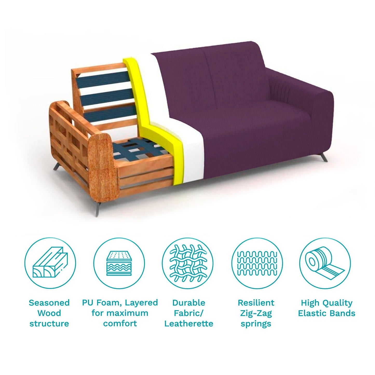 Purple Berry Fabric 3+1+1 Sofa Set – Modern Comfort & Stylish Living Room Furniture