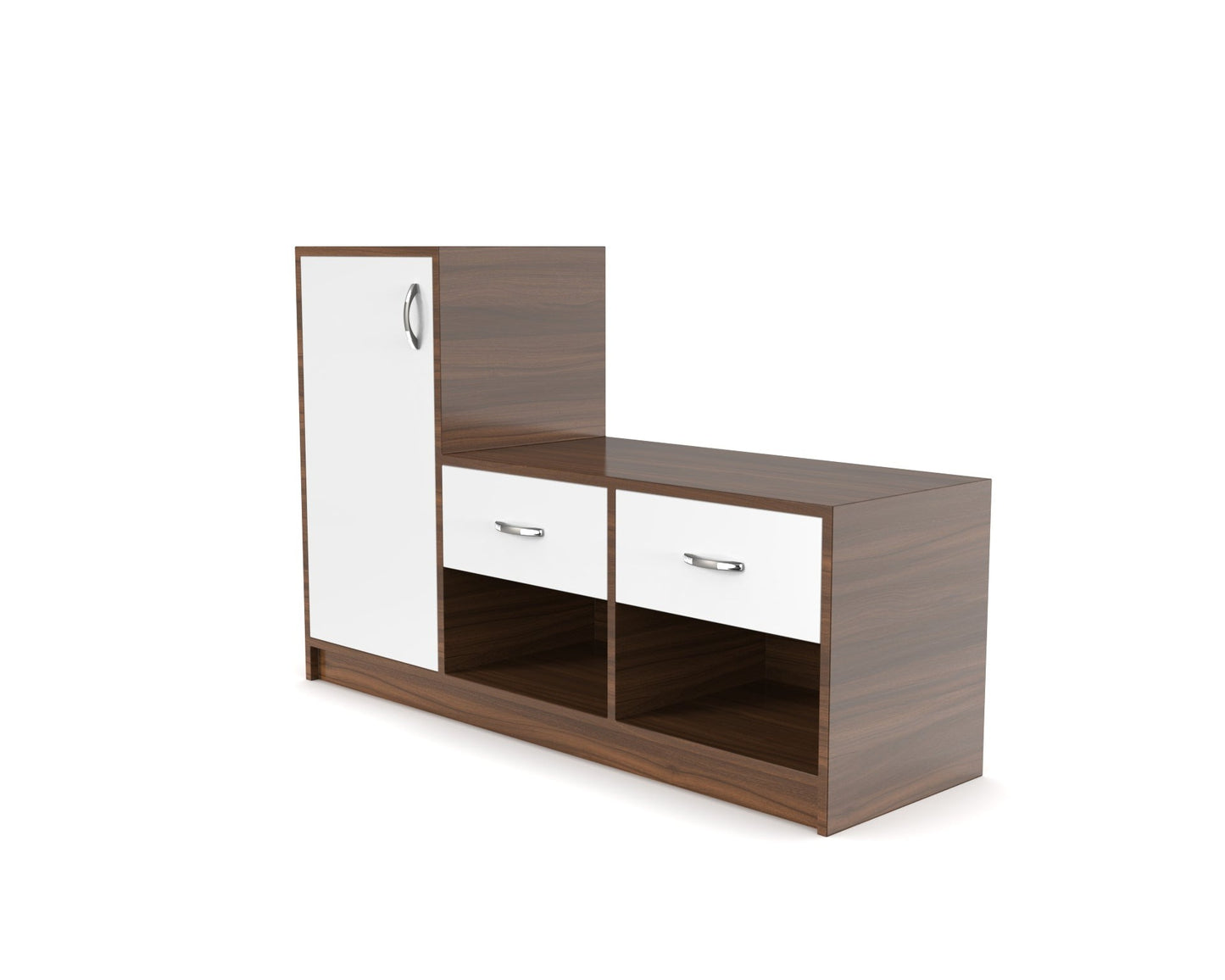 Contemporary Shoe Rack with Side Cabinet & Dual Drawers