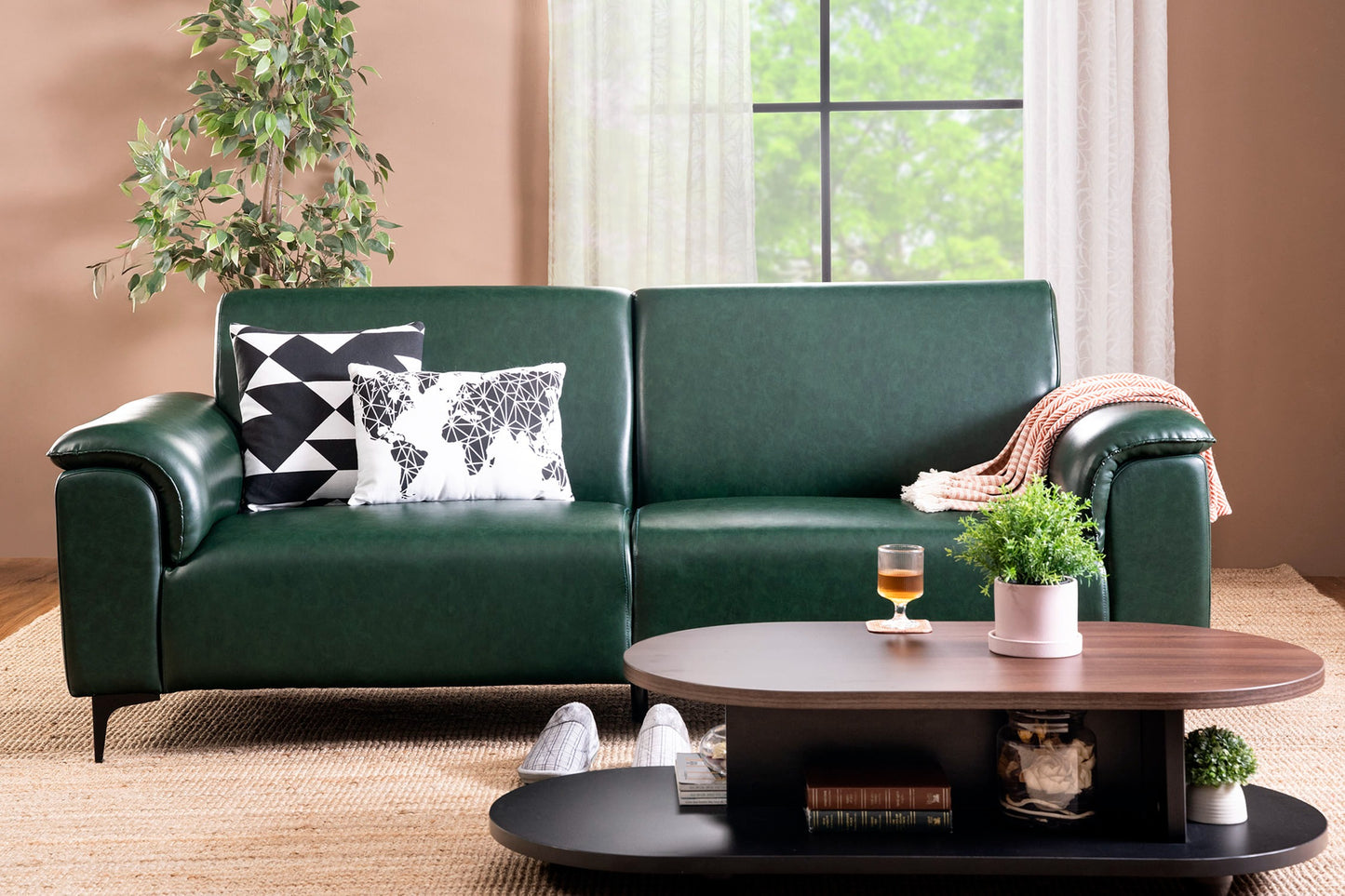 Forest Green Leatherette 3-Seater Sofa – Elegant Design with Premium Comfort