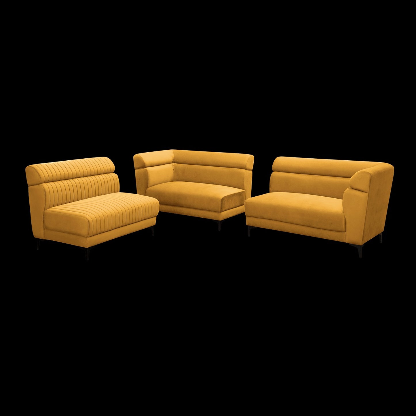Mustard Yellow Velvet L-Shape Sofa – Spacious Sectional with Modern Quilted Design