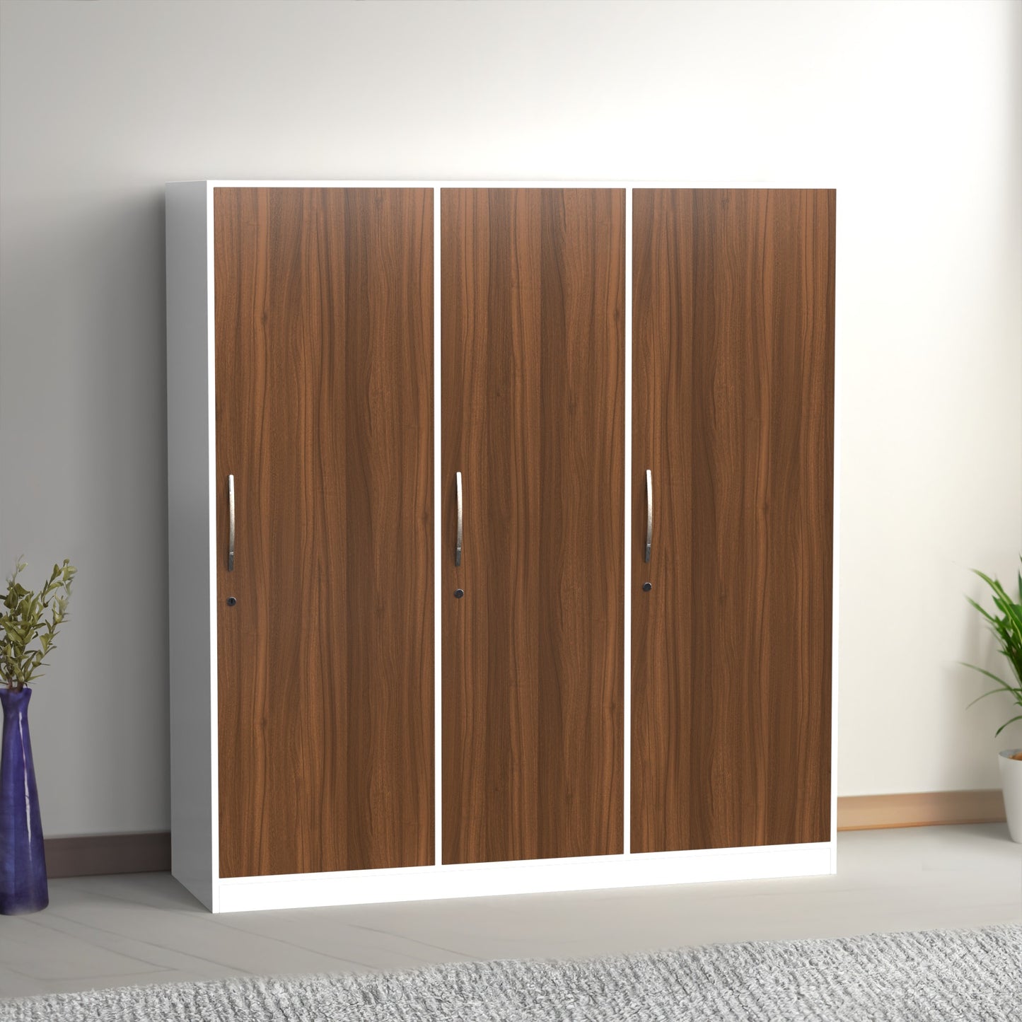 3 Door Wooden Wardrobe with Hanging Space & Shelves (6 Ft)