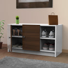 Wooden Shoe Rack with Doors & Open Shelves – Compact Footwear Storage (Holds 6–9 Pairs)