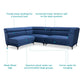 Sapphire Blue Velvet Fabric L-Shape Sofa – Modern Corner Sofa for Living Room