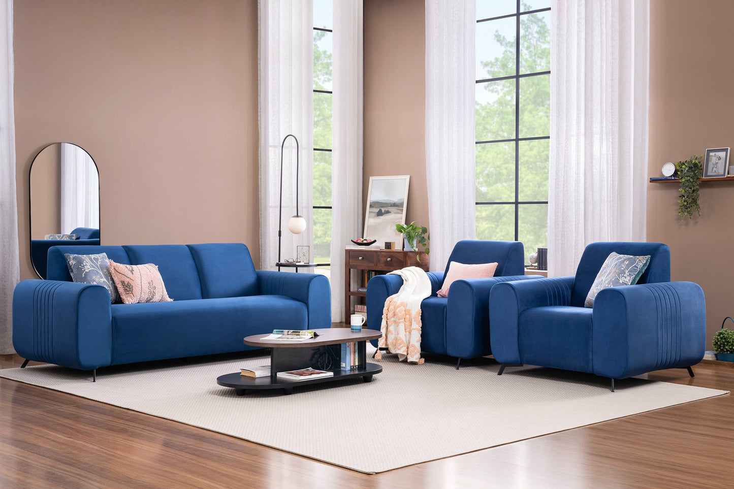 Sapphire Blue Velvet 3+1+1 Sofa Set – Luxurious Comfort & Modern Design