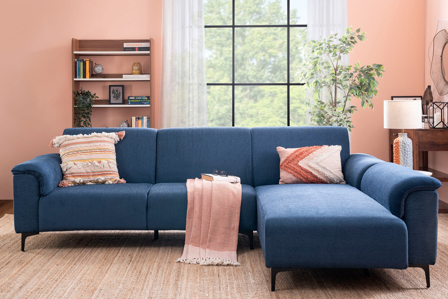 Fabric L-Shape Sofa in Moroccan Blue