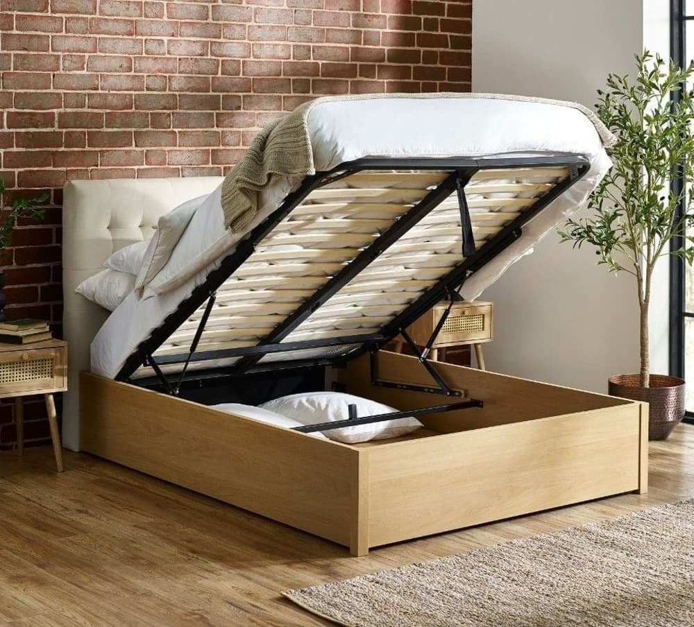 Oak Haven Upholstered Ottoman Storage Bed