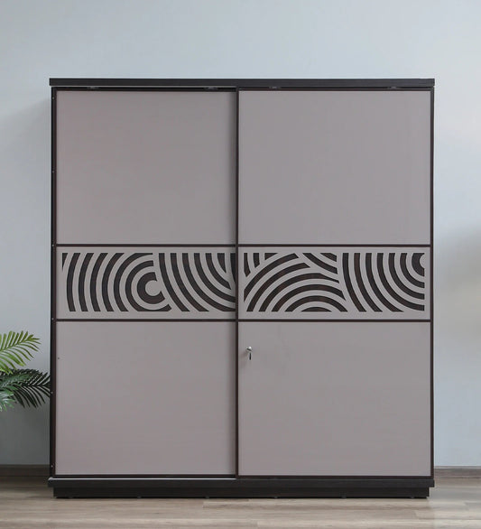 OmkarWood AuraMax Sliding Door Wardrobe – Basalt Grey High Gloss Finish